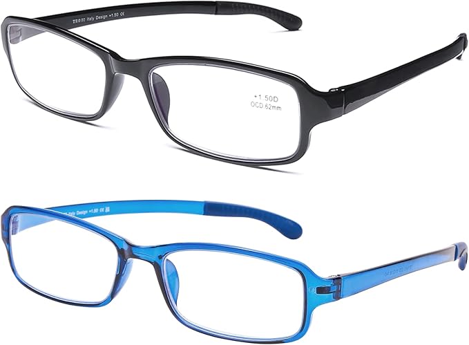 DOOViC 2 Pack Reading Glasses for Women Men TR90 Flexible Lightweight Anti Eyestrain Blue Light Blocking Computer Readers