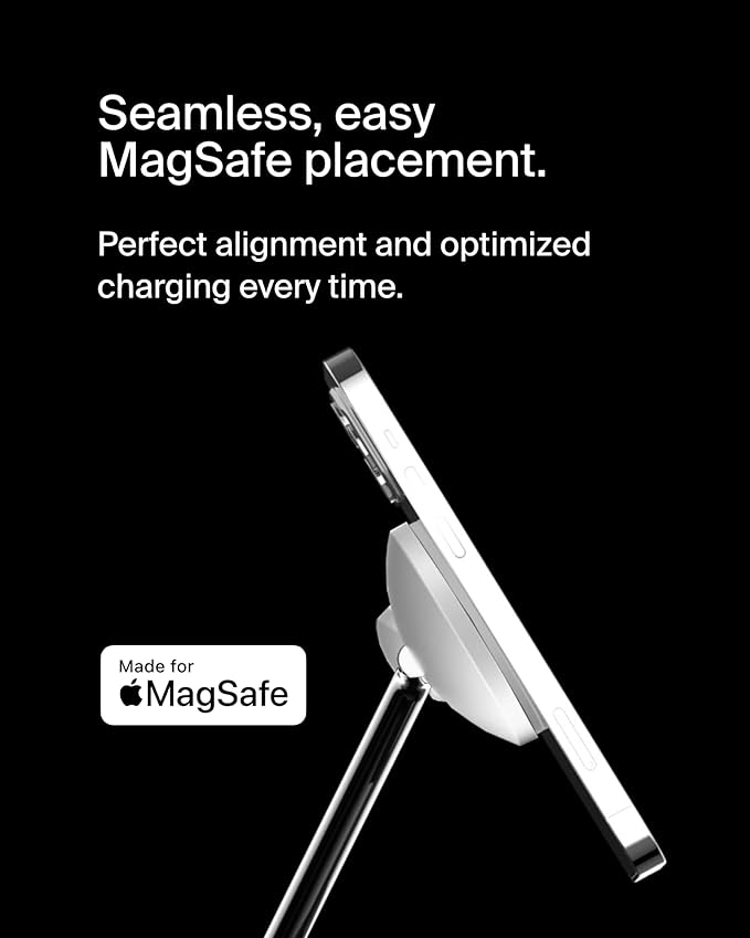 Belkin MagSafe Charger, 3-in-1 Wireless Charging Stand, 2ND GEN, 33% Faster for Apple Watch, iPhone 16, iPhone 15, iPhone 14 Series, AirPods - MagSafe Charging Station for Multiple Devices - White