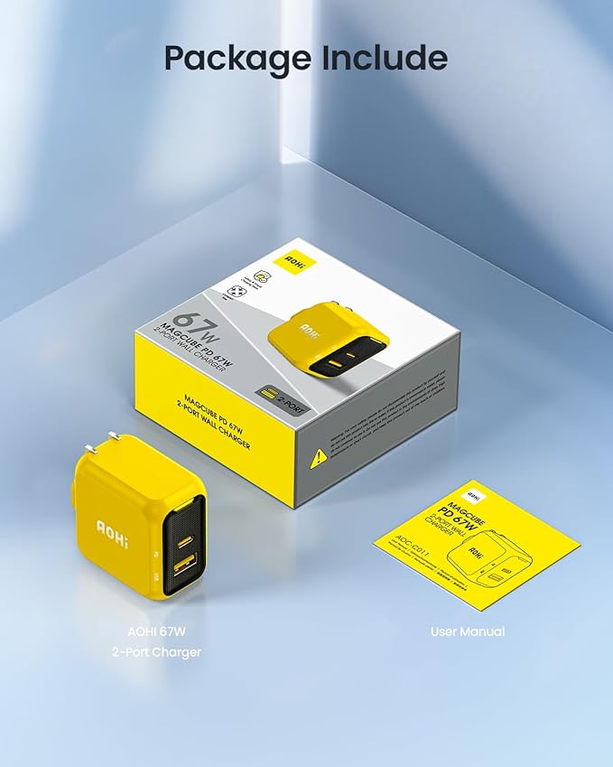 USB C Charger, AOHI 67W GaN+ PD Fast Charger Block for MacBook Pro/Air,iPad Pro,Galaxy S22/S21, iPhone 15 Pro Max/14 Plus/13/12 (Amber)