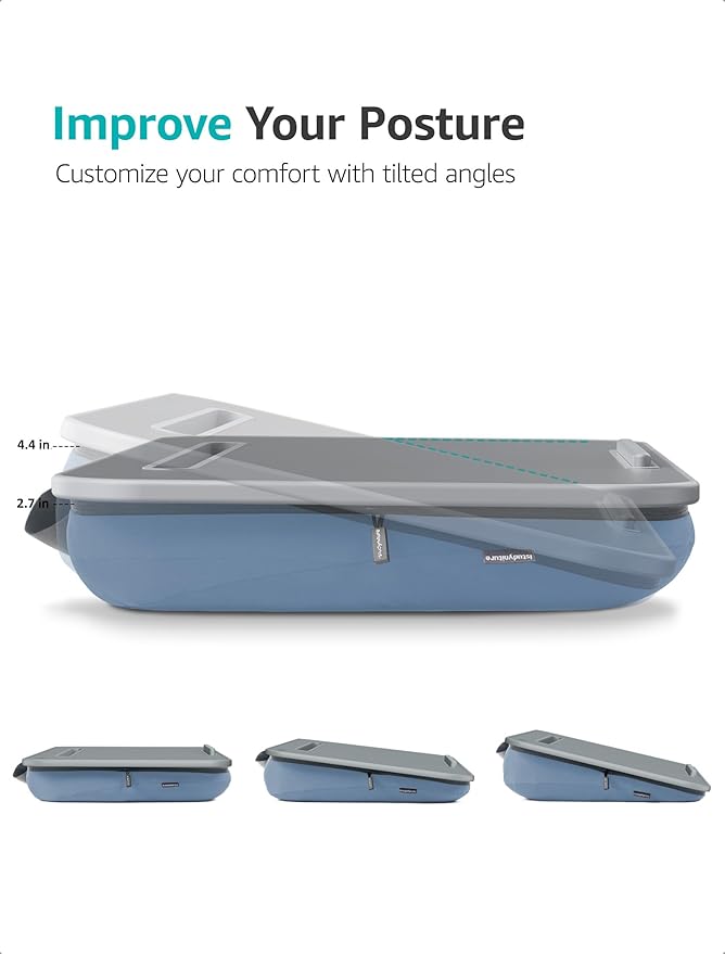 Istudyniture Lap Desk | Portable Laptop Desk & Stand – Fits Up to 17 inch – Washable Cushion, Built-in Phone Holder – for Bed, Couch, Sofa, Floor – Writing, Reading, Home Office – Large, Grayish Blue