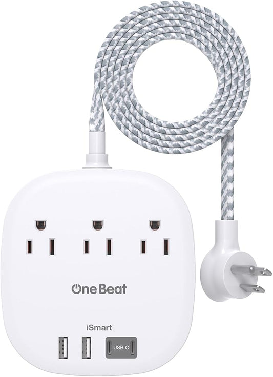 Cruise Essentials 2025,One Beat Travel Power Strip with 3 Outlets 4 USB Ports 3.1A,3ft Flat Plug Extension Cords Desktop Charging Station for Travel Home Office,Cruise Ship Essentials,ETL Listed