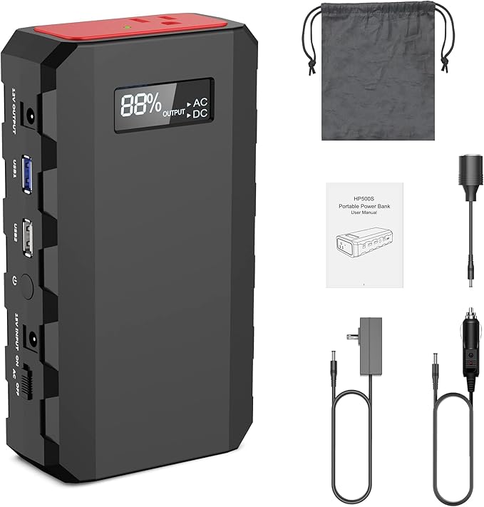 powkey 88Wh Portable Power Station 24000mAh Camping Solar Generator(Solar Panel Not Included) Lithium Battery Power 110V/65W AC, DC, USB QC3.0 for Home Camping Emergency Backup Black