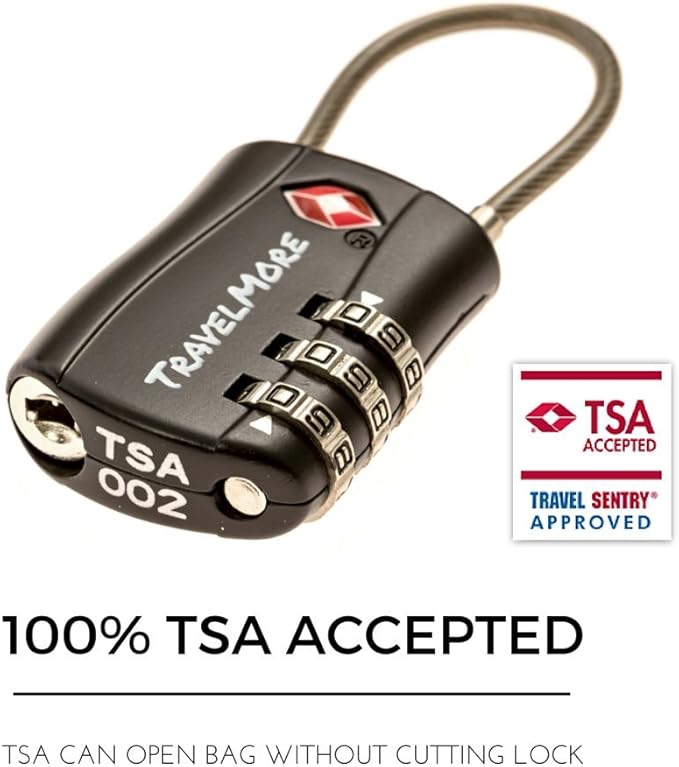 TravelMore 10 Pack TSA Approved Travel Combination Cable Luggage Locks for Suitcases - Orange (10 Pack, Black)