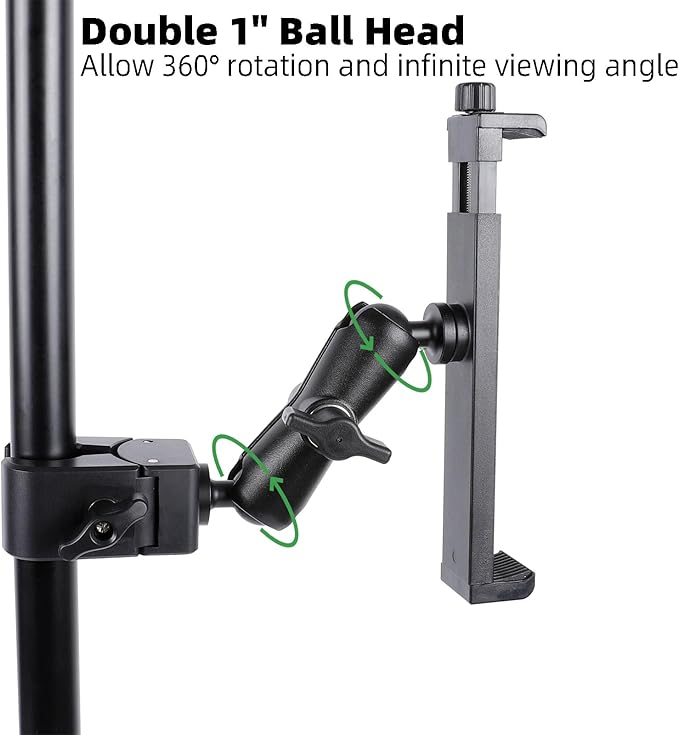 iPad Holder - Side Mount Tablet Holder for Mic Stand, Dual 360 Rotatable Adjustable for iPad Pro 12.9 Air Mini and Other 6.5-15" Tablets