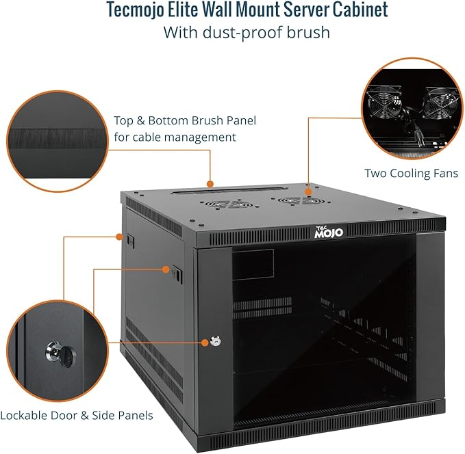 Tecmojo 9U Wall Mount Rack Cabinet, Heavy-Duty 176 Lbs High Load Capacity, 19” Enclosed Server Network Rack with Glass Door, 23.6” Deep – Elite Collection