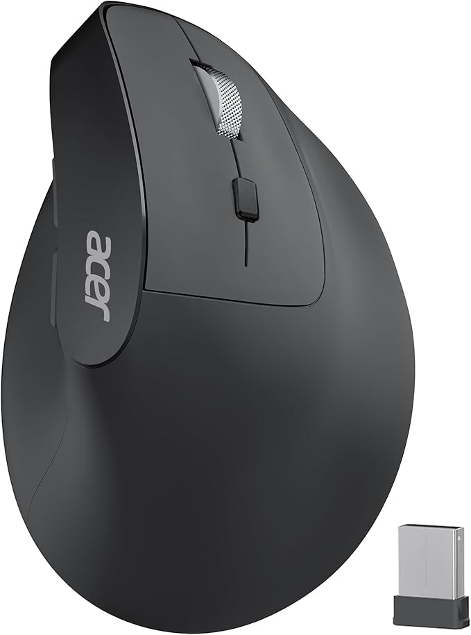 acer Ergonomic Mouse Wireless, Adjustable DPI Vertical Mouse 1000/1200/1600 with 6 Buttons, Rechargeable Ergo Mice with 2.4GHz USB Receiver for Computer, Laptop, PC, iMac and Desktop
