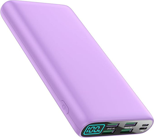 Portable Charger 38800mAh,LCD Display Power Bank,5 USB Outputs Battery Pack Backup,USB-C in&out Dual Input Phone Charging Compatible with iPhone 16/15/14 Pro,Android Samsung Galaxy Pixel Nexus-Purple