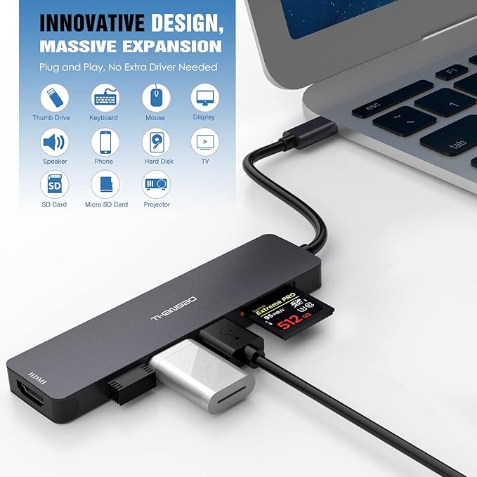 USB C Hub Multiport Adapter USB C Dongle for MacBook Pro, 7 in 1 Dongle USB-C to HDMI, 3 USB 3.0 Ports, SD/TF Card Reader Compatible for MacBook Pro, XPS More Type C Devices