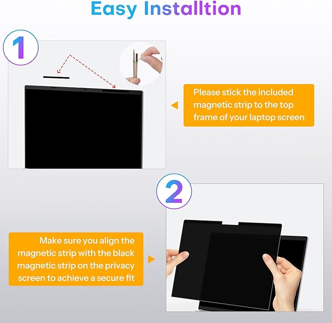 OMOTON Magnetic Laptop Privacy Screen 14 Inch 16:9, Anti-Spy Filter, Matte Anti Glare Blue Light Protector, Easy Install & Remove