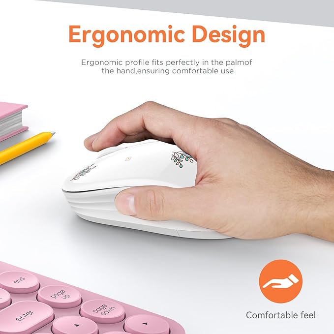 Cute Wireless Mouse Dual Mode with 2.4GHz USB Receiver and Bluetooth Connection for Laptop, iPad, Mac, AA Battery Silent Cartoon Cordless Mice for Kids and Students (Rabbit & Girl)