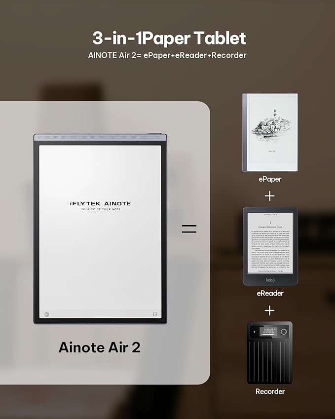 iFLYTEK AINOTE Air 2 AI Paper Tablet Writing Tablet, 8.2-inch Digital Notebook with Pen, Voice-to-Text Transcription, Multi-Languages Chatgpt Support