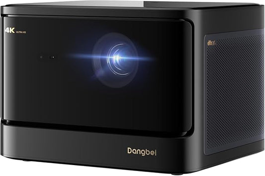 Dangbei DBOX02 Laser Projector 4K GTV, 2450 ISO Lumens, Netflix Officially Licensed, Blu-ray 3D, Home Theater Projector with WiFi and Bluetooth, HDR10+, 200-inch Picture, 2x12W DTS:, Dolby Audio