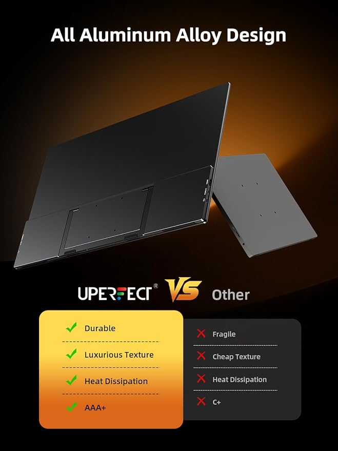 UPERFECT Portable Monitor 23.8” 180HZ, 2.5K Gaming Monitor, 500 Nits 24" Large Monitor with 0.1MS FreeSync, USB-C & HDMI, VESA & Kickstand, QHD IPS, Second Screen for Laptop, Computer, Game Consoles