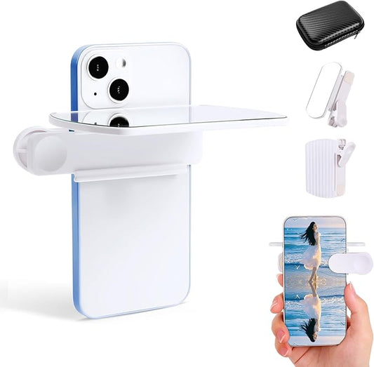 Weseecase Mirror Reflection Clip,Smartphone Camera Mirror Reflection Clip Kit,Adjustable Mobile Phone Reflection Camera Clip,Selfie Mirror Clip Reflection Mirror(White)