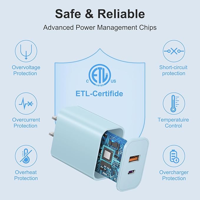 USB C Charger Block Charging Block Type C Charge 20W Wall Chargers 4 Pack for iPhone 16/16 Plus/16 Pro/16 Pro Max/iPhone 15/15 Pro/15 Pro Max/14/13/12 Pro/Samsung//Android(Blue)