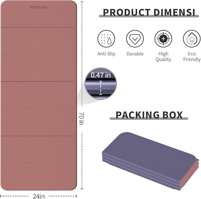 7-Fold Yoga Mat 70"x24" - 1/2 Inch Thick Folding Exercise Mat, Compact Non-Slip TPE Mat for Travel, Storage, Yoga & Home Gym, Lightweight & Portable