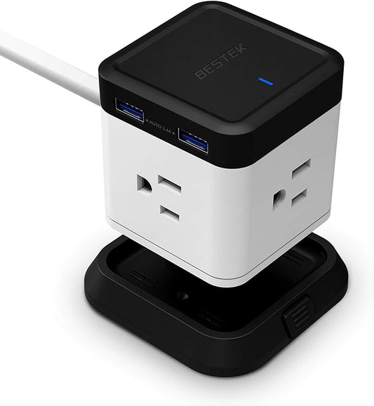 BESTEK Vertical Cube Power Strip with Mountable Detachable Base 5' Extension Cord (MRJ3006-BK)