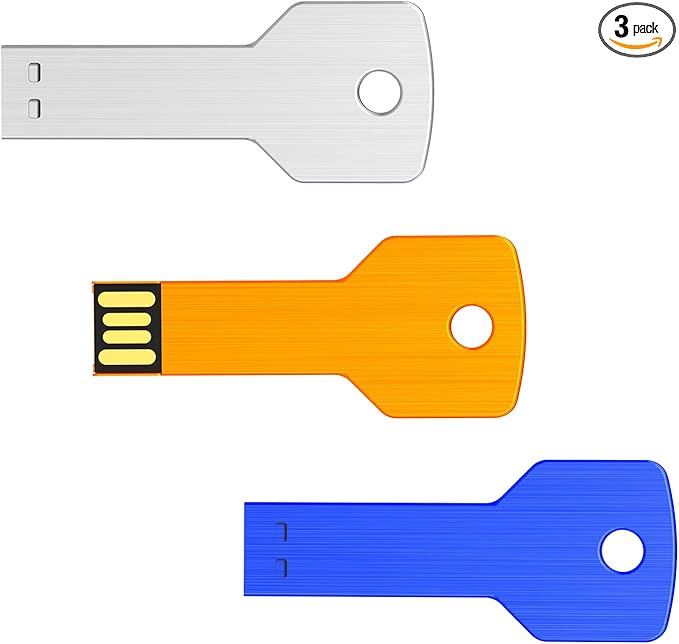 KOOTION 64GB USB Key Flash Drive 3 Pack Metal Shaped Memory Stick (3 Colors: Blue Silver Gold)