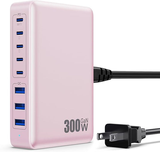 USB C Charger 300W USB C Charger Block, 8-Ports GaN IV Fast Charging Station Hub,PD 100W Laptop Charger Adapter,for MacBook Pro/Air/iPad/iPhone16/15/14/Apple Watch/DELL/Samsung for Home Office