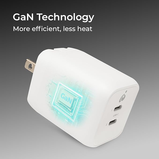 IOGEAR GearPower Dual USB-C 65W GaN Charger, PPS, 2 Port Fast Charger, Compact, Compatible with MacBook Pro/Air, Galaxy S20 and Above, iPhone 8 and Above - GPAWC65W