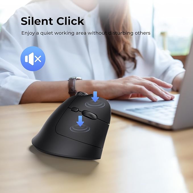 seenda Ergonomic Mouse Rechargeable, USB+Dual Bluetooth, MOU-302 Vertical Wireless Mouse with Volume Knob, Quiet Clicks, Multi-Device Cordless Mice Compatible for Windows, PC, Laptop, Mac OS, Black