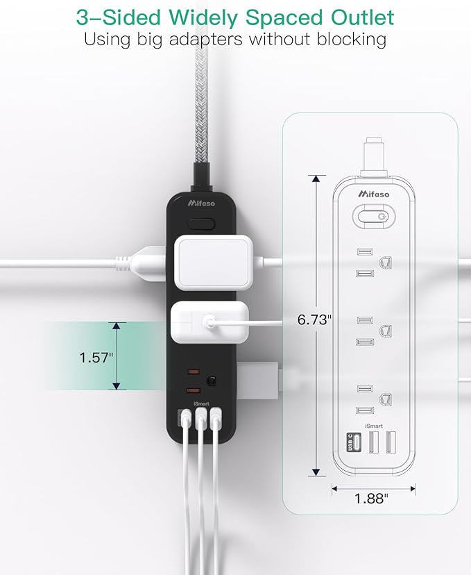 Black Extension Cord, 5FT Surge Protector Power Strip, Long Extension Cord with 9 Outlets 3 USB Ports, Extension Cord with Multiple Outlets, USB Power Strip for Office, Dorm Room Essentials, College