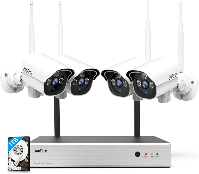1080P Security Camera System Wireless with 1TB Hard Drive, Plug and Play Upgrade 8CH Video Surveillance NVR Kit with 4pcs HD Bullet IP Camera for Home/Store/Office, Night Vision Waterproof