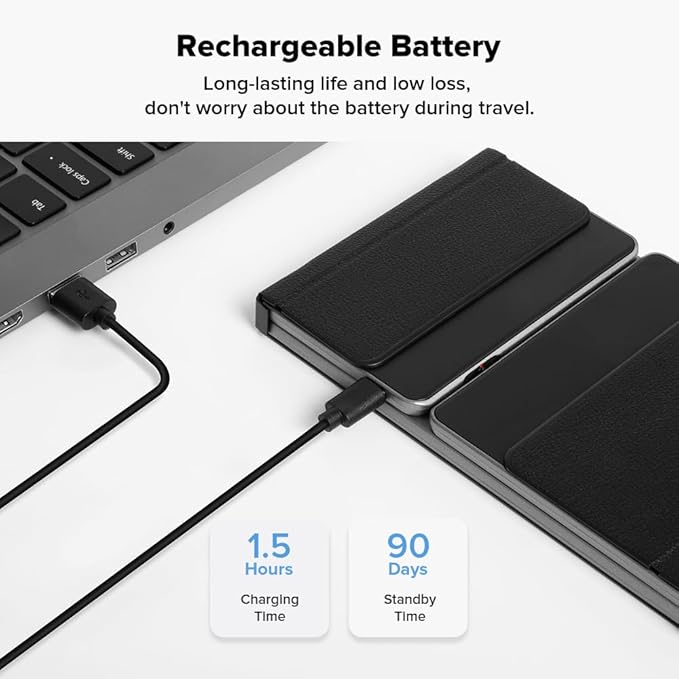 DeLUX Foldable Keyboard with Touchpad and Numeric Keypad, 2.4G Wireless and Bluetooth, Rechargeable Portable Travel Folding Keyboard with PU Leather, for iOS Android Windows Tablet (KF18)