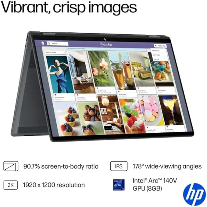 HP OmniBook X Flip 2-in-1 Laptop,16" 2K Touchscreen Laptop Computer,Intel Core Ultra 7, Arc 140V GPU Copilot+ PC,16GB RAM 1TB SSD,Thunderbolt 4,W/3-in-1 Accessories, with Lifetime Office,Win 11 Pro
