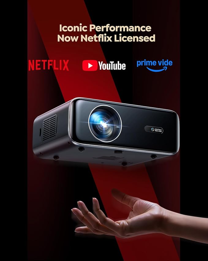 [Netflix-Licensed/4K Supported] Smart Outdoor Projector with WiFi6 and Bluetooth, 800ANSI Movie Projector, DoIby Audio with Dual Speakers, AI Auto Focus with Built-in Apps Proyector, Upgraded P62 Pro