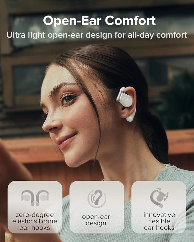 Cleer ARC 3 Open Ear Headphones - Dolby Audio, Snapdragon Sound True Wireless Earbuds, 50Hr Battery, Bluetooth 5.4, IPX 7, Multi-Point, Smart Controls, Light Grey