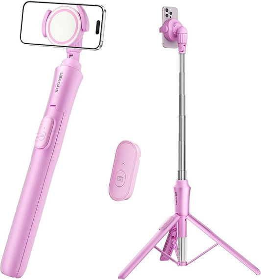 UBeesize Pink 62'' Magnetic Selfie Stick & Phone Tripod with Remote Shutter