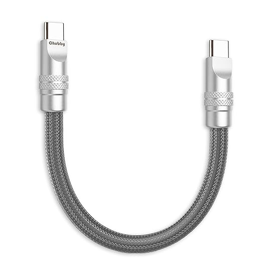 chubbycable Cute Chubby 240W Short USB C Cable Power Bank Fast Charging Cable Nylon Braided Charger Cord Compatible with iPhone 17-15 Series iPad, Gray, Type-C to Type-C, 1.64FT