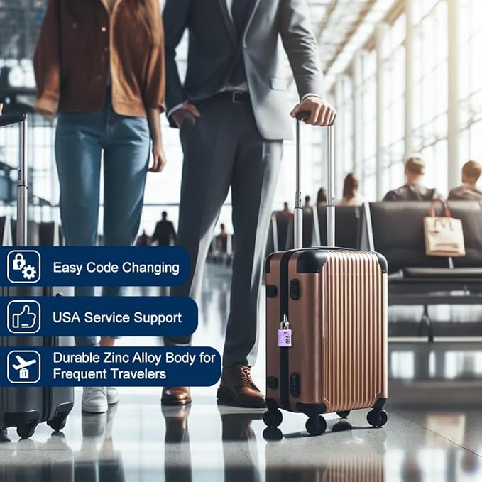 SURE LOCK TSA Locks for Luggage, TSA Approved Luggage Locks with Open Alert, 008 Key for High Security, Easy Read Dials, Zinc Alloy Body, Locker Lock for Suitcase, Gym, Travel. (Purple 2 pk)