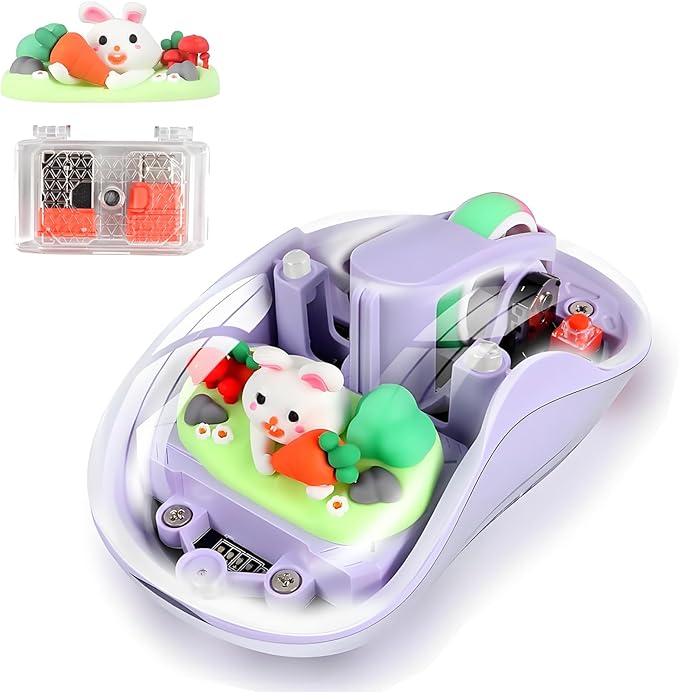 elec Space Cute Wireless USB C Mouse - Bluetooth Triple Mode Rechargeable Cartoon Mouse for Laptops, iPads & MacBook Air/Pro - Silent Operation, Portable Design, Unique Magnetic Character (Purple)