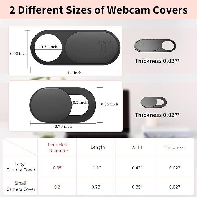 Laptop Camera Cover Slide Cute, Ultra Thin Webcam Cover for iPhone iPad MacBook Pro Computer iMac Cell Phone PC Accessories, Camera Blocker Slider, Great for Privacy (3 Small Black+3 Large Black)