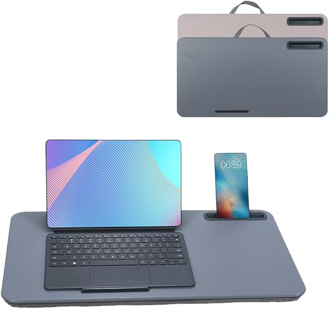 Portable Laptop Desk Fits Up to 16“ Laptops, with Tablet Slot, Built-in Cushion, Great for Home & Office,Lap Desk for Laptop,Lap Desk with Cushion (Dark Grey, Large)