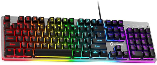 RGB Backlit Wired Gaming Keyboard, 104 Keys, 8-Zone RGB Illumination, Metal Top Cover, Programmable Macro Full Size Keyboard for PC Laptop Mac Xbox