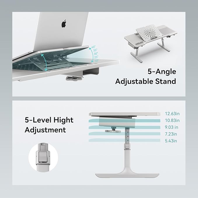 Newtral Laptop Bed Tray Desk, Height & Angle Adjustable Foldable Laptop Stand w/Cup Holder, Mousepad, Laptop Table Bookstand for Gaming, Working, Sofa & Office Chairs Use (Grey, Upgrade)