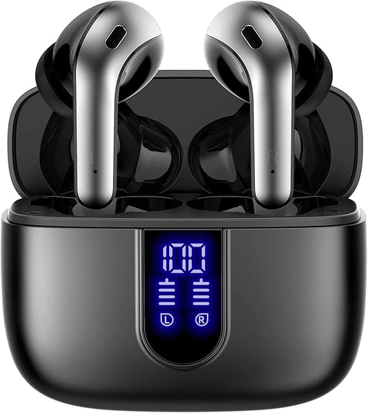 TAGRY Bluetooth Headphones True Wireless Earbuds 60H Playback LED Power Display Earphones with Wireless Charging Case IPX5 Waterproof in-Ear Ear buds with Mic for TV Smart Phone Laptop Computer Sports
