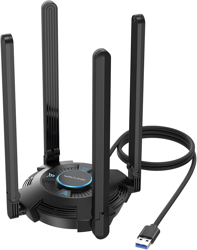 WAVLINK AX5400 USB WiFi Adapter for PC, WiFi 6 USB Adapter with Tri-Band 6GHz/2402Mbps, 5GHz/2402Mbps, 2.4GHz/573Mbps,4x5 dBi Antennas,OFDMA,WPA3, Only for Windows 11/10