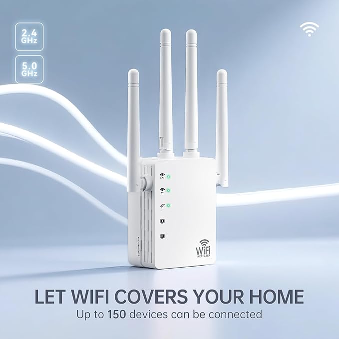 1200Mbps WiFi Extender Signal Booster - Covers Up to 11880 Sq.ft & 100 Devices, Dual Band 5GHz/2.4GHz - WiFi Extenders Signal Booster for Home, WiFfi Repeater, Internet Extender, WiFi Booster