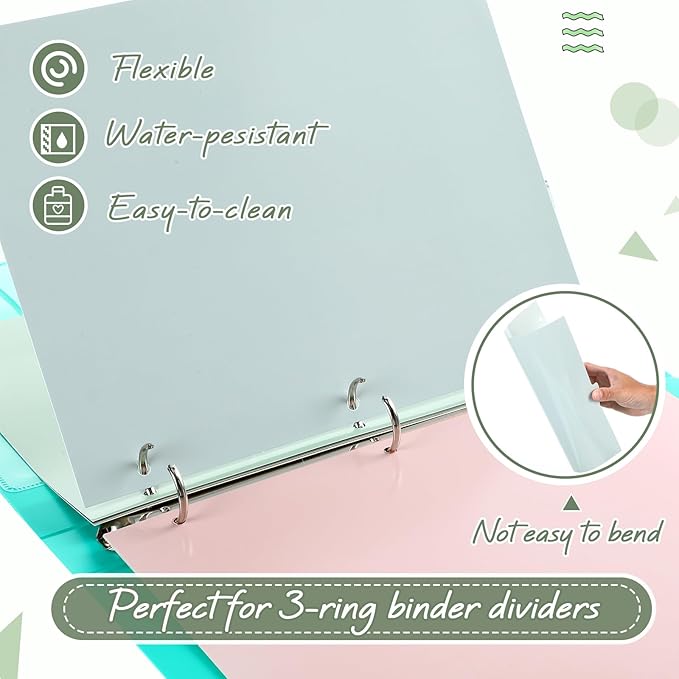 Honoson 12 Sets 8 Tab Dividers for 3 Ring Binders Plastic File 8.5 x 11 Inch Paper Multicolor Page Binder Index Dividers for School Office(Dark Color)