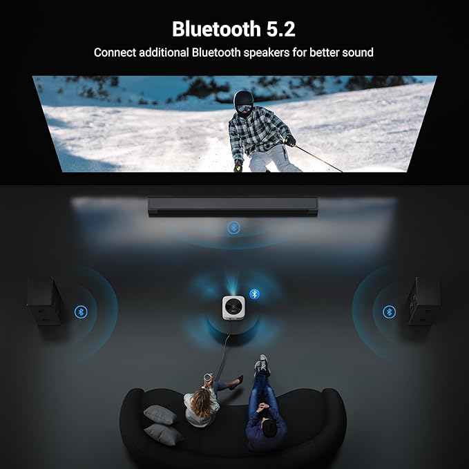 1500 ANSI Official Licensed Netflix Outdoor Projector 4K Full HD, Smart Projector with Wifi and Bluetooth, Auto Focus, Dolby Sound, Built-in Apps, HAPPRUN Indoor Home Theater for Phone/PC/PS5