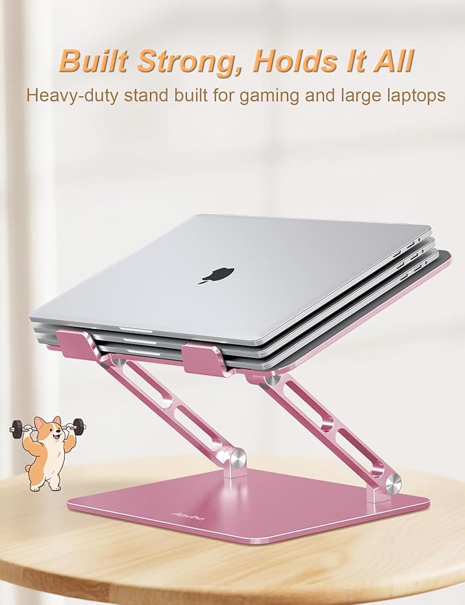 Laptop Stand for Desk – Adjustable Portable Laptop Riser, Aluminum Laptop Holder Compatible with MacBook Air Pro, Dell, HP, Lenovo (10"-17.3"), Featuring Unique Puppy Panel Design, Rose Gold