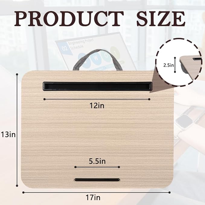 Lap Desk, Portable Laptop Desk Fits Up to 16“ Laptops, with Tablet Slot, Built-in Cushion, Great for Home & Office,Lap Desk with Cushion (Black Wood, Medium)