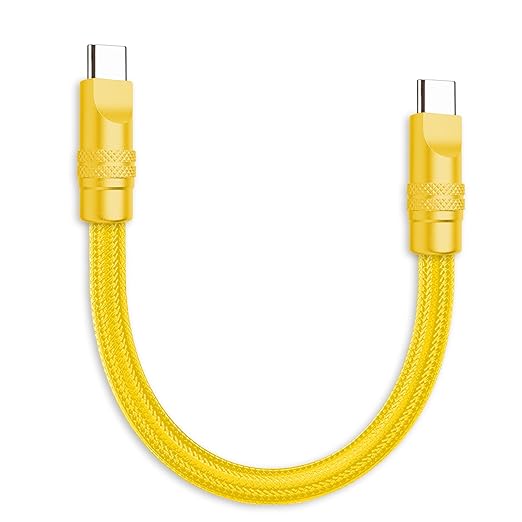 chubbycable Cute Chubby 240W Short USB C Cable Power Bank Fast Charging Cable Nylon Braided Charger Cord Compatible with iPhone 17-15 Series iPad, Yellow+Yellow, Type-C to Type-C, 0.32FT