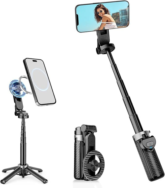 4-in-1 Magnetic Selfie Stick for iPhone - 360°Rotation & Quick-Draw Magnet Tripod for Instant Capture, Ultra-Compact & Pocket-Sized for Classic Selfies, Upper-Body Shots, and Small Group Photos