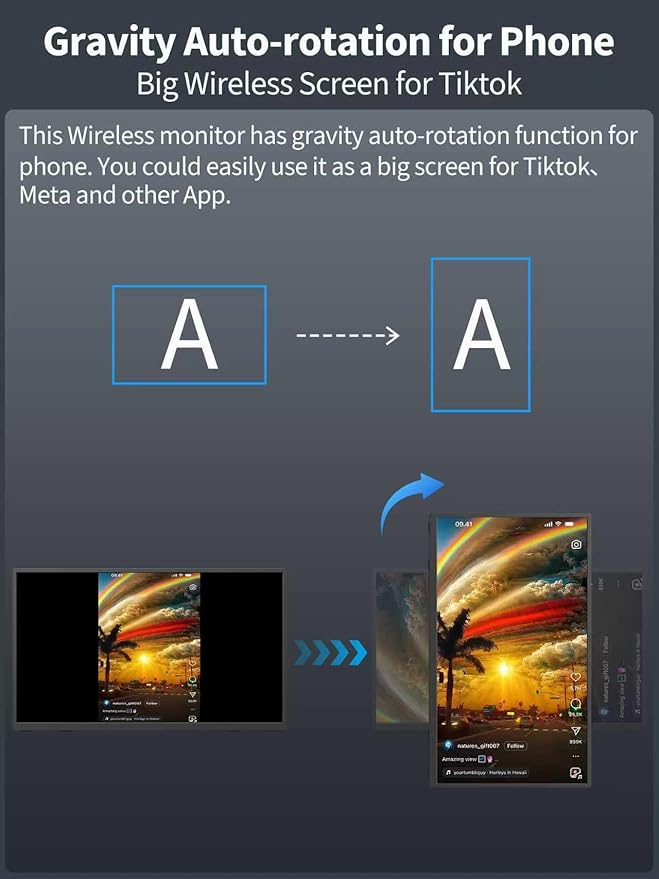 8000 mAh Wireless Portable Monitor, 15.6" 1080P IPS Laptop Screen, Second Computer Gaming Display with Speakers, Travel Monitor for Windows/Mac/Android/iOS/Gaming Console