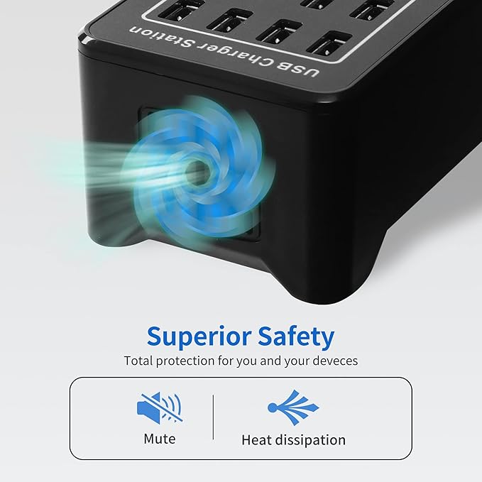 20-Port Desktop USB Charging Station - 100W Multi-Function Smart Charger for Smartphones, Tablets and More Devices